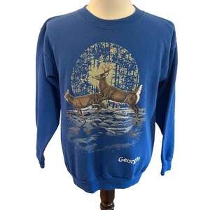 Vintage 80’s Tultex Georgia Deer Crewneck Sweatshirt Blue Men's Large